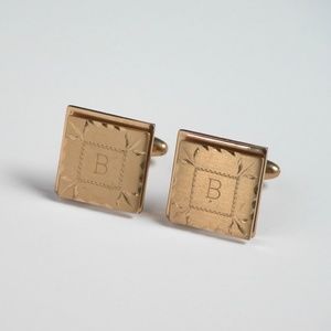 Vtg Spiedel Cufflinks Gold Tone Etched Initial B